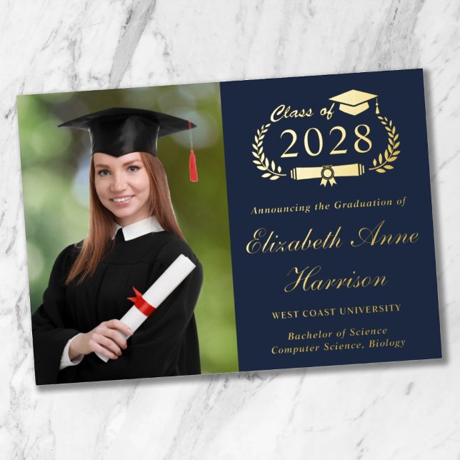 Elégant Photo Blue Graduation Faire-part de l'huil (Our user-friendly template makes it a breeze to upload your photo and personalize your announcement)