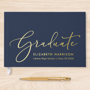 Elegant Photo Blue Graduation Party Guest Book