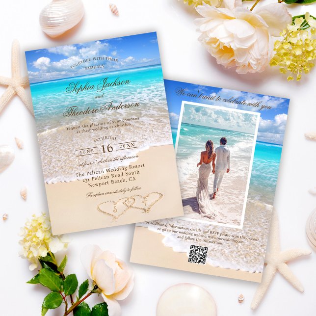 Elegant Photo Blue Ocean Tropical Beach Wedding Invitation (Creator Uploaded)