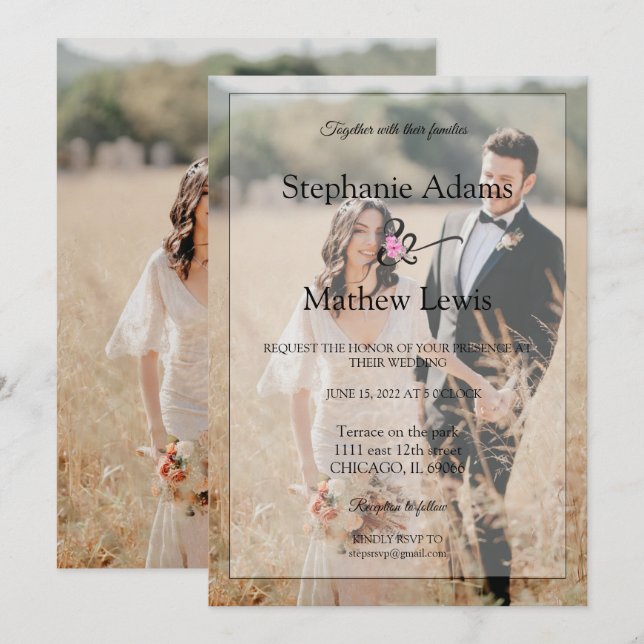 Elegant Photo Bride & Groom Wedding Invitation (Front/Back)