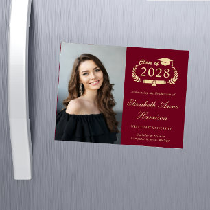 Elegant Photo Burgundy Graduation Magnetic Card