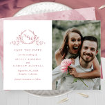 Elegant Photo Burgundy Monogram Wedding Save The Date<br><div class="desc">Announce your wedding date with this striking wedding save the date card featuring two sections on the front, to the left exquisite hand drawn botanical monogram elegantly framing couples initials in burgundy hues with your names and wedding date and location details and to the right with section for your photograph....</div>