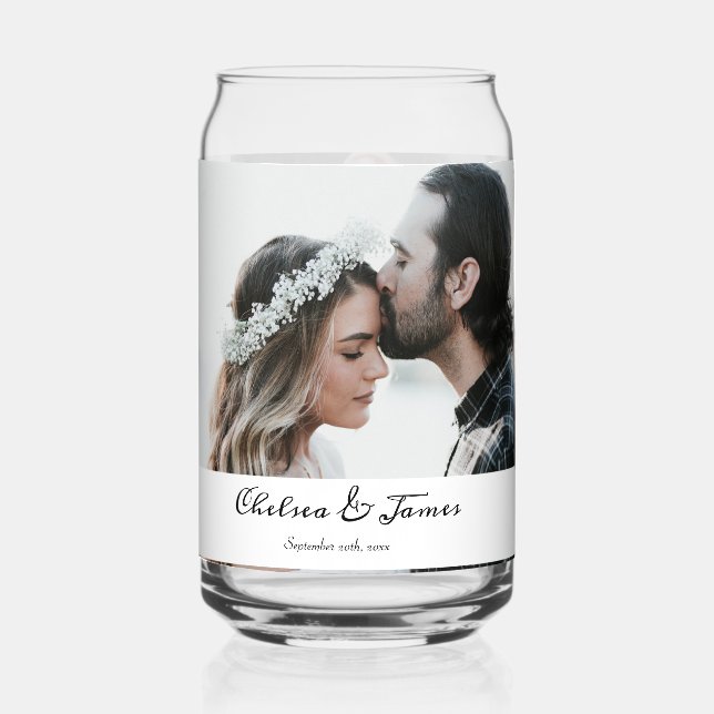 Elegant Photo Calligraphy Wedding Party Custom  Can Glass (Front)