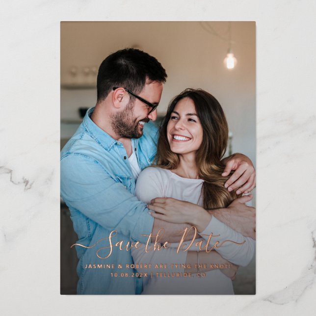 Elegant Photo Calligraphy Wedding Save the Date (Front)