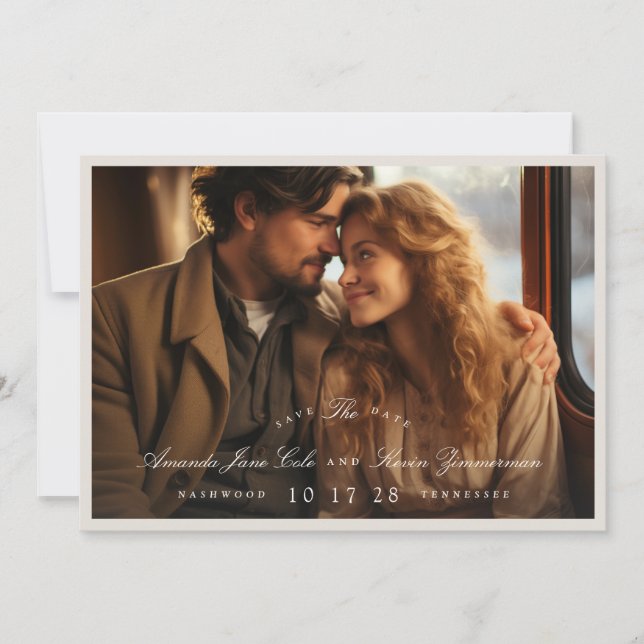 Elegant Photo Calligraphy Wedding Save The Date (Front)