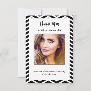 Elegant photo calligraphy white chevron graduation thank you card
