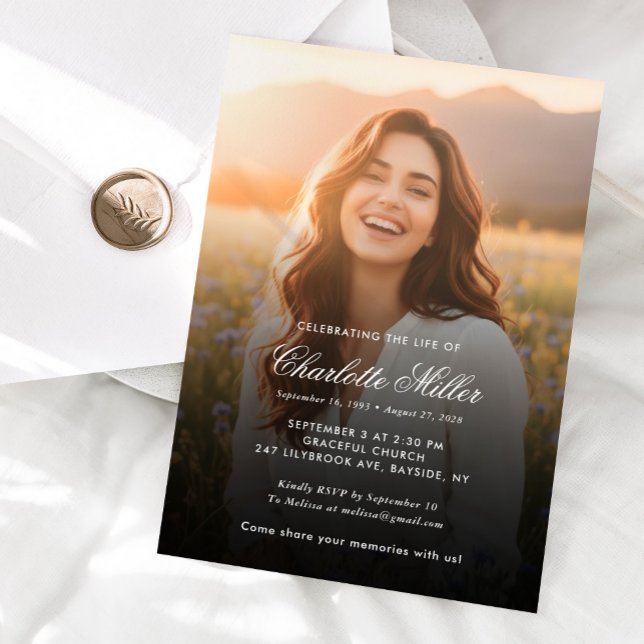 Elegant Photo Celebration of Life Funeral Memorial Invitation (Creator Uploaded)