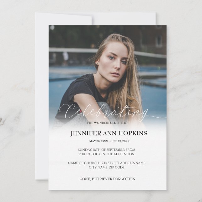 Elegant Photo Celebration of Life Invitation (Front)