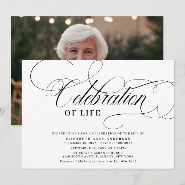 Elegant Photo Celebration Of Life  Invitation (Front/Back)