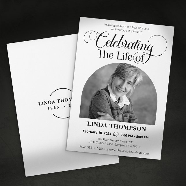 Elegant Photo Celebration of Life Memorial Funeral Invitation (Creator Uploaded)