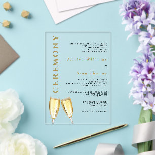 Elegant Photo Champagne Wedding Ceremony Acrylic Invitations
