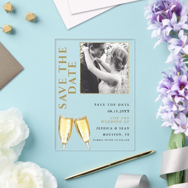 Elegant Photo Champagne Wedding Save The Date Acrylic Invitations (Insitu (Wedding))