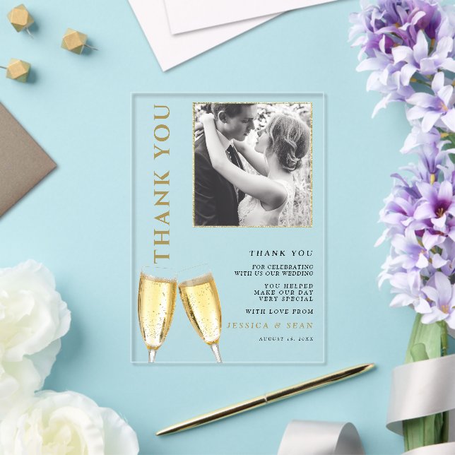 Elegant Photo Champagne Wedding Thank You Acrylic Invitations (Insitu (Wedding))