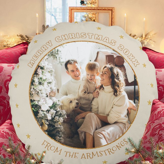 Elegant Photo Christmas Star Keepsake Gift Round Pillow (Elegant Photo Christmas Star Keepsake Gift Round Pillow ©Susanne Sachers - Sunny Mind 🌞)