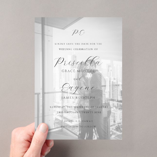 Elegant Photo Classic Wedding Save the Date Acrylic Invitations (Insitu (Handheld))