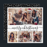Elegant Photo Collage Black Script Snowy Christmas Holiday Card<br><div class="desc">Minimalist Modern Elegant Calligraphy Black and White 4 Photo Collage Merry Christmas Calligraphy Script Holiday Card. This festive, mimimalist, whimsical four (4) photo holiday card template features a pretty photo collage and says „Merry Christmas”! The „Merry Christmas” greeting text is written in a beautiful hand lettering swirly swash-tail font in...</div>