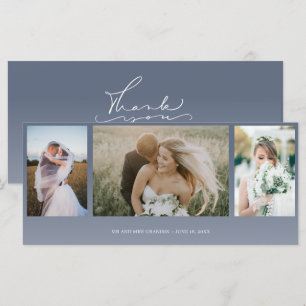 Elegant Photo Collage Blue Wedding Thank You