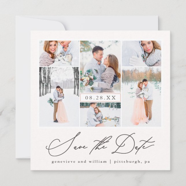 Elegant Photo Collage Calligraphy Save the Date (Front)