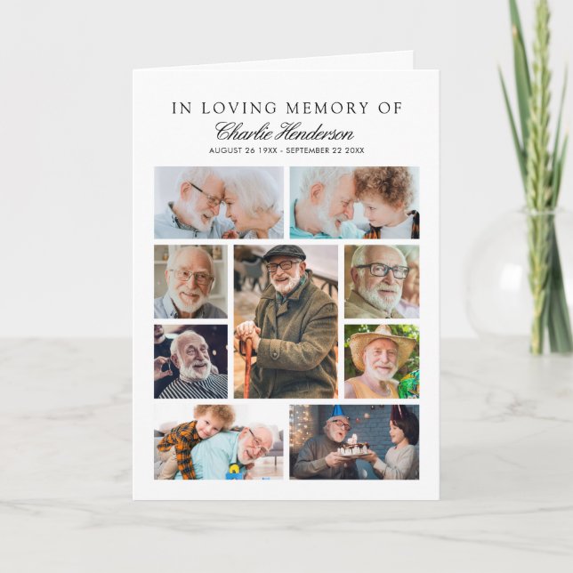Elegant Photo Collage Folded Funeral Program (Front)