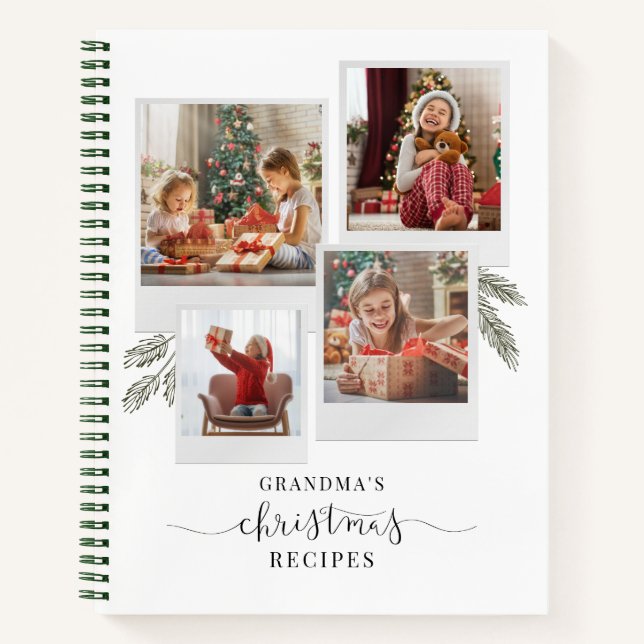 Elegant Photo Collage Grandma's Christmas Recipe Notebook (Front)