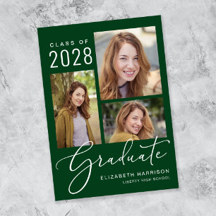Elegant Photo Collage Green Graduation Announcement
