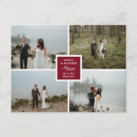 Elegant Photo Collage Merry & Married Postcard<br><div class="desc">Wedding Christmas card with room for four of your wedding photos. Merry & Married written against deep burgundy with a lovely illustration of a leafy twig. Add your own photos,  and on the back,  a personal note.</div>