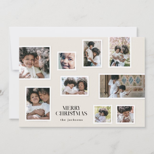 Elegant Photo Collage Modern Merry Christmas Frame Holiday Card (Front)