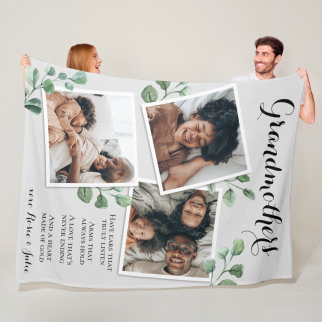 Elegant Photo Collage Quote Grandma Grandchildren Fleece Blanket (In Situ)