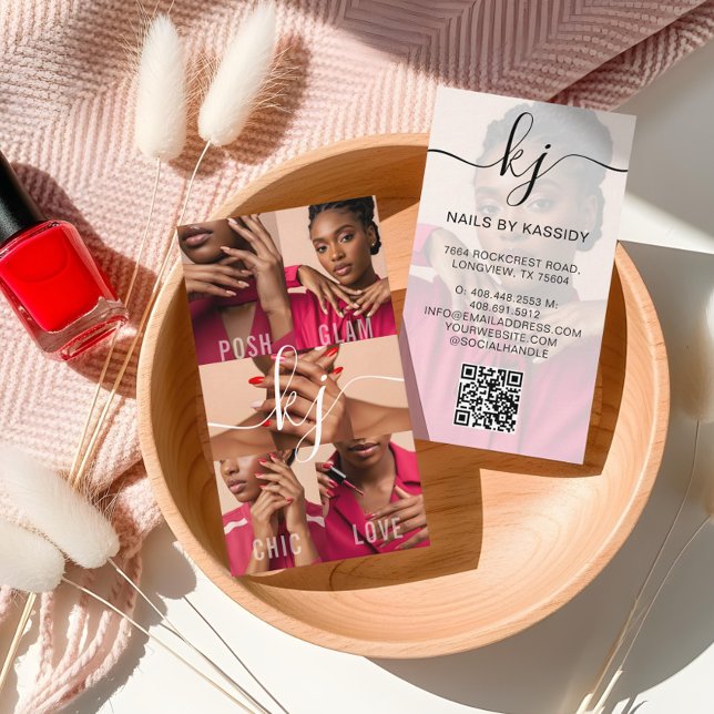 Elegant Photo Collage Script Calligraphy Monogram  Business Card (Elegant Photo Collage Script Calligraphy Monogram Business Card)