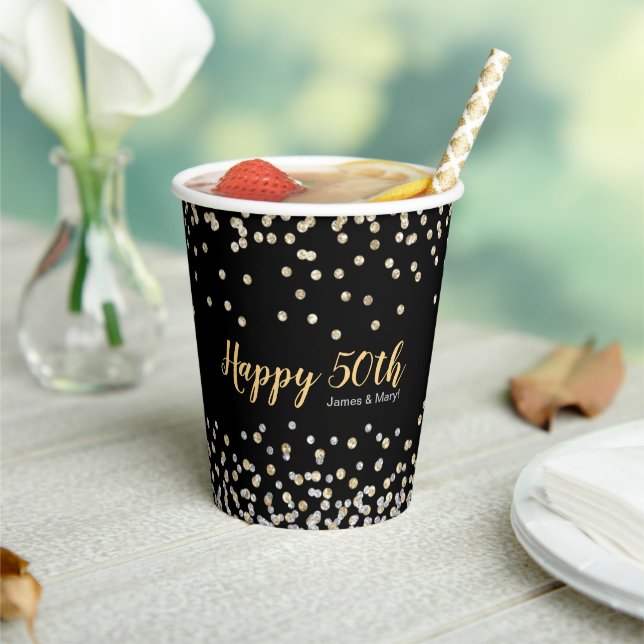 Elegant Photo Collage Silver Gold 50th Anniversary Paper Cups (Insitu)
