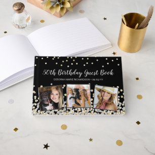 Elegant Photo Collage Silver Gold 50th Birthday Guest Book