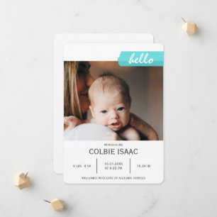 Elegant Photo Collage Teal Washi Tape Baby Birth  Announcement