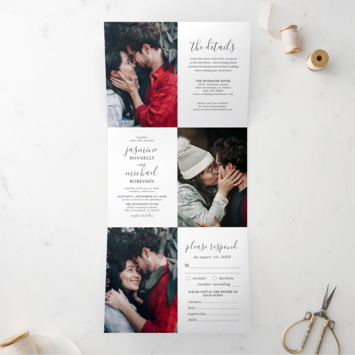 Elegant Photo Collage Wedding All In One Tri-Fold Invitation | Zazzle.ca