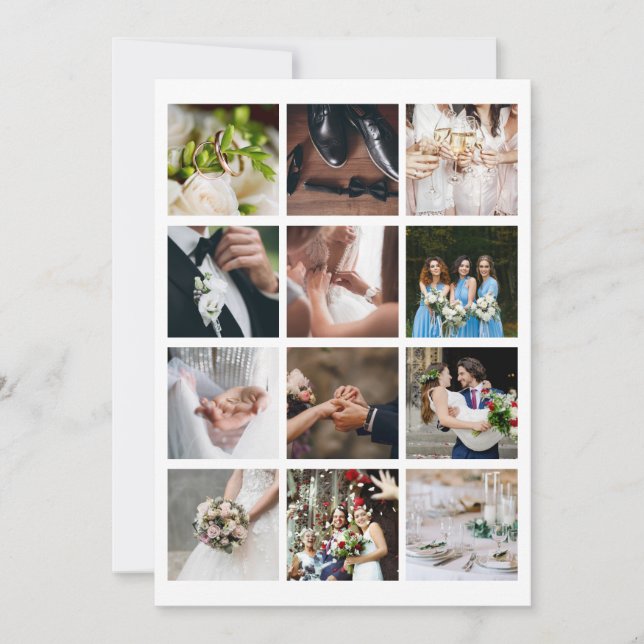 Elegant Photo Collage Wedding Gold Script Thank You Card (Front)