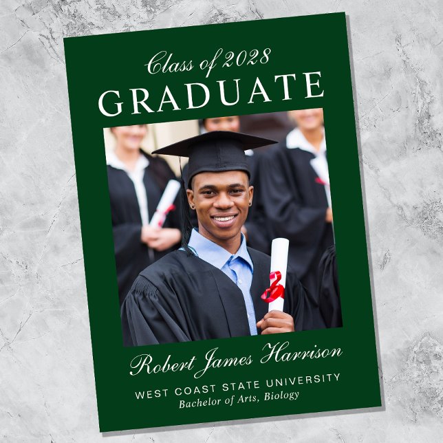 Elegant Photo College Green Graduation Announcement (Creator Uploaded)