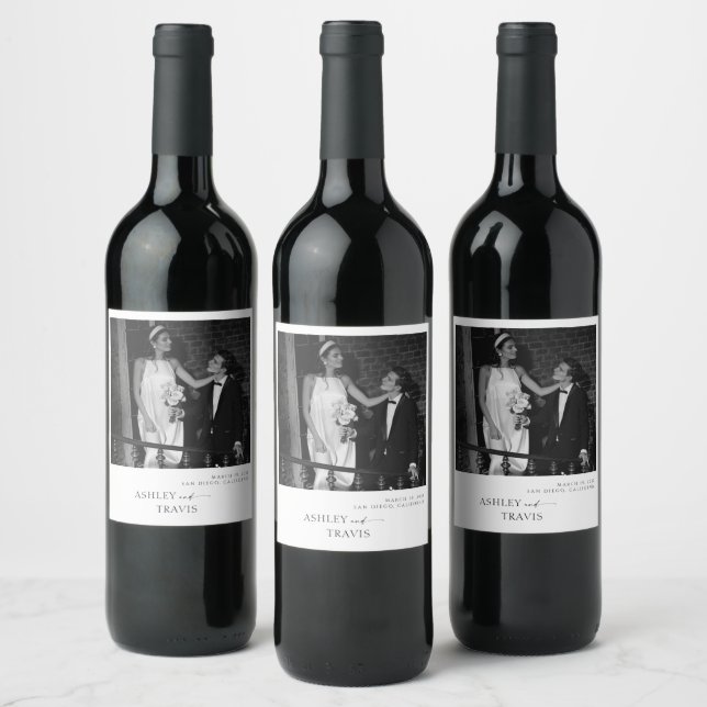 Elegant Photo Couple Wedding  Wine Label (Bottles)