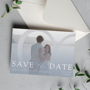 Elegant Photo  Dusty Blue & Silver Heart Wedding Holiday Card