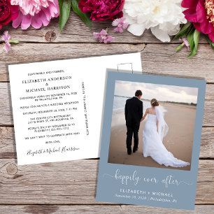 Elegant Photo Dusty Blue Wedding Reception Invitation Postcard