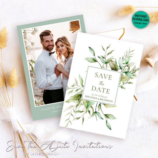 Elegant Photo Eucalyptus Foliage Wedding Save The Date (Creator Uploaded)
