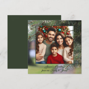 Elegant Photo Evergreen Tree Branches Dark Green Holiday Card