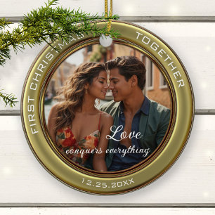 Elegant Photo First Christmas Together Ceramic Ornament