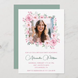 Elegant Photo Floral 46th birthday invitations 