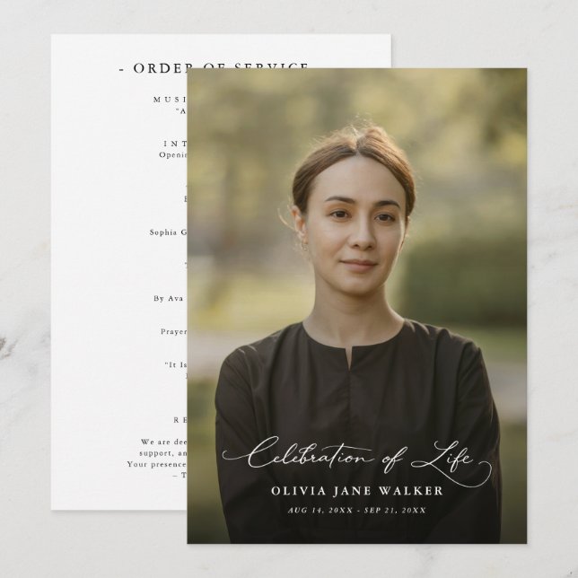 Elegant Photo Funeral Memorial Order Of Service Program (Front/Back)