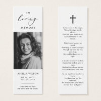 Elegant Photo Funeral Memorial Poem Bookmark Card