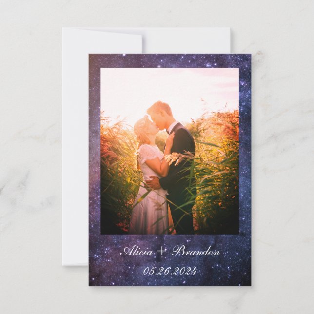 Elegant Photo Galaxy Stars Celestial Text Wedding Save The Date (Front)