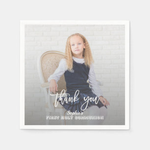 Elegant Photo Girl Gold Cross First Holy Communion Napkin