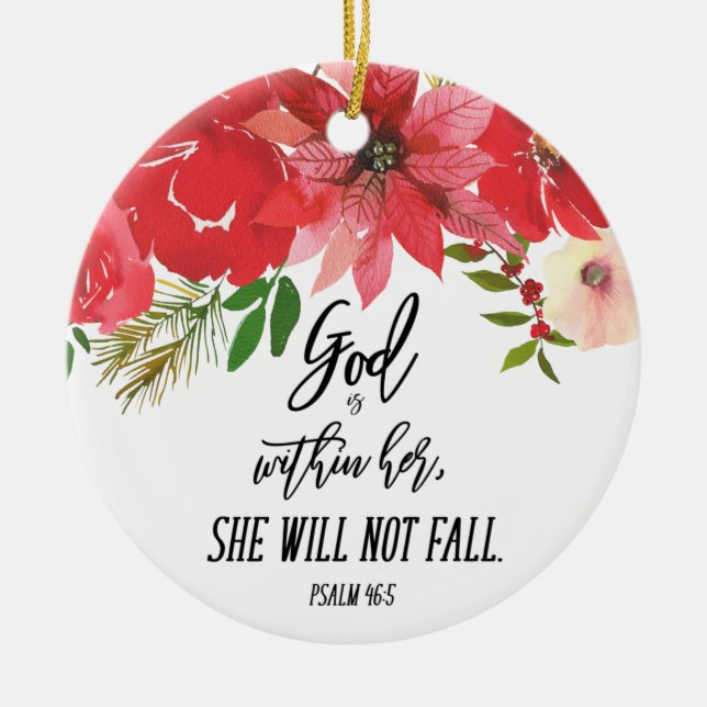 Elegant Photo God is Within Her Christmas Floral Ceramic Ornament (Front)