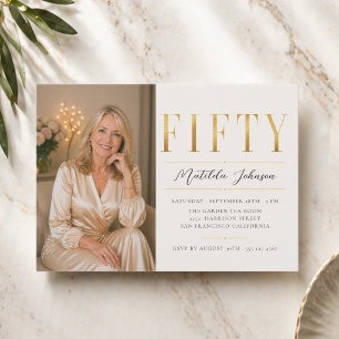 Elegant Photo Gold 50th Birthday Invitation