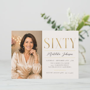 Elegant Photo Gold 60th Birthday Invitation