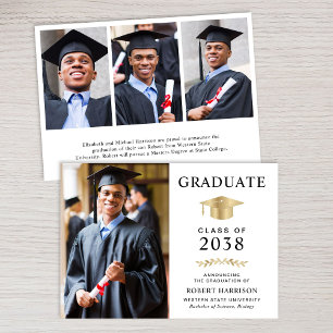 Elegant Photo Gold Grad Cap College Graduation Announcement